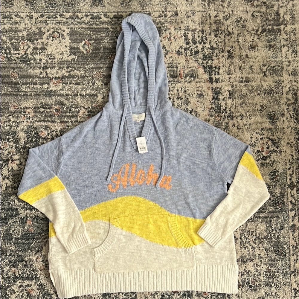 Lou & Grey Aloha Blue, White, and Yellow sweater with hood